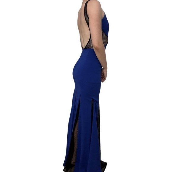 Issue New York Dress Long Trumpet Cut Out Mesh Royal Blue Prom Size Extra Small - Picture 3 of 9